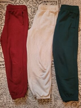 Women 3-Pack Cozy Jogger Pants - Burgundy, Cream & Forest Green